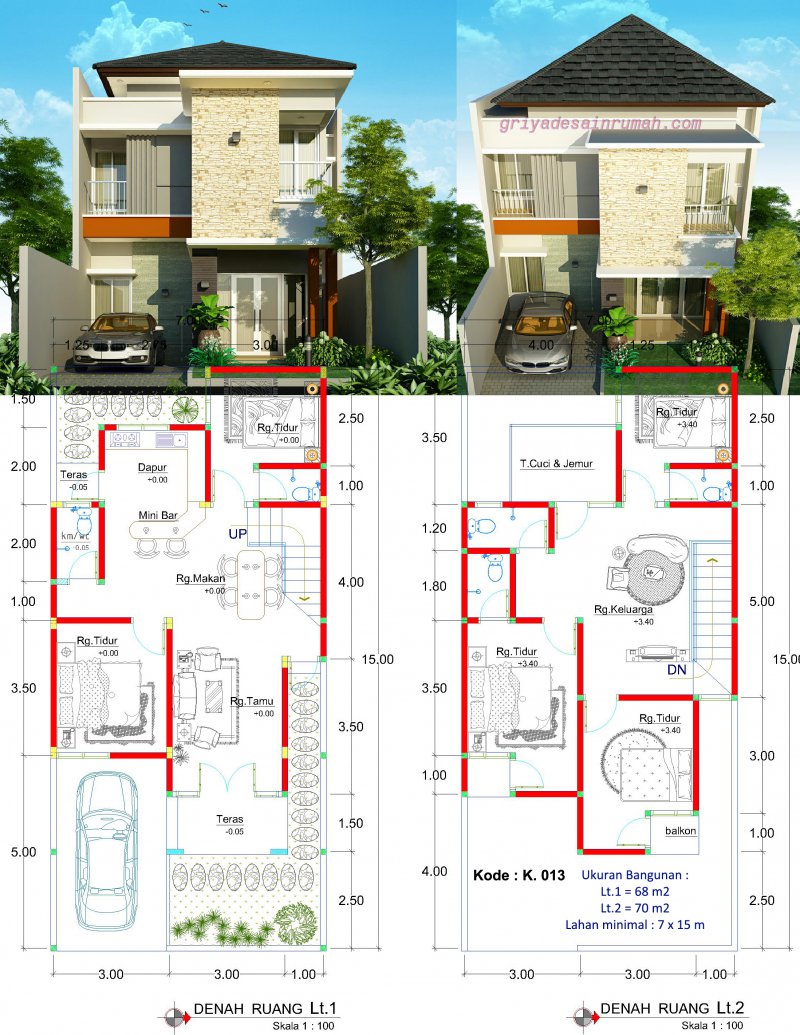 Desain Rumah Minimalis 2 Lantai lebar 7m | Jasa Desain Rumah