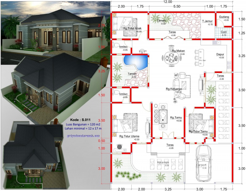 Desain Rumah Type 120 Lebar 12 m 1 Lantai Jasa Desain Rumah