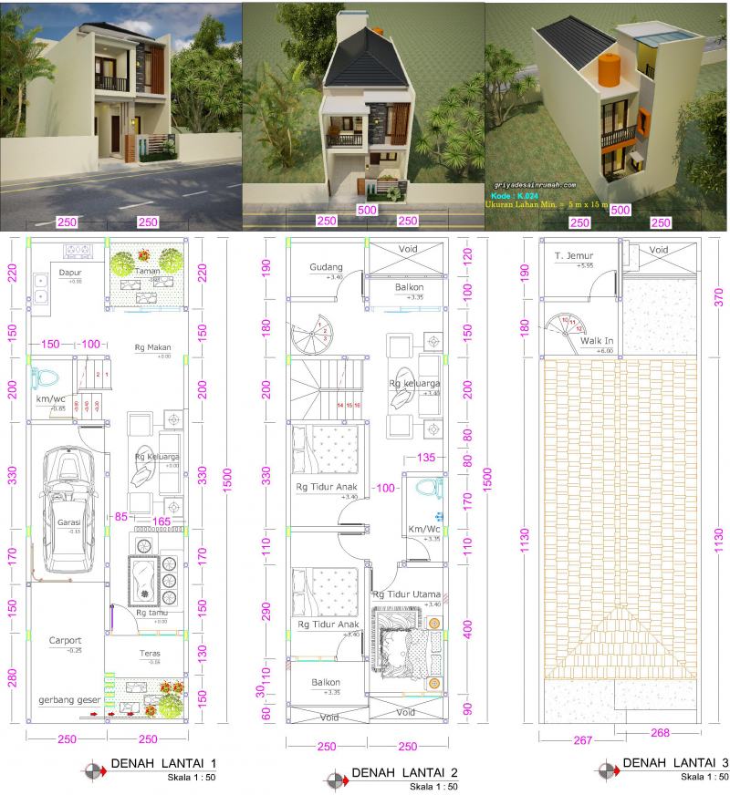 Denah Rumah Minimalis Lebar 5 X 15 Meter 2 Lantai Jasa Desain Rumah