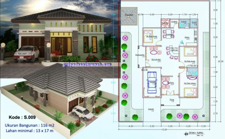 Desain Kamar Mandi 1 X 3 / Denah Rumah Minimalis 3 Kamar Tidur Ukuran ...