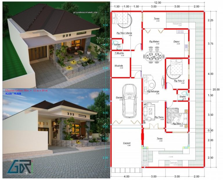Denah Rumah Type 150 Ukuran 12x20 Meter | Jasa Desain Rumah