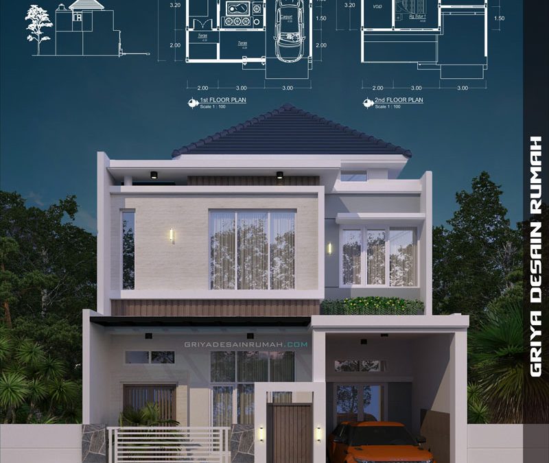 Desain Rumah Minimalis Ukuran 8×12 Meter 2 Lantai 5 Kamar